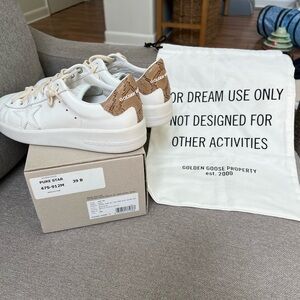 Golden Goose Pure Star Sneaker; White leather; Beige Snake; size 39;